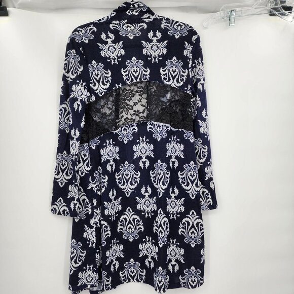 VOCAL Navy & White Damask Print Cardigan Sweater S-XL‎ NWT - Picture 9 of 12